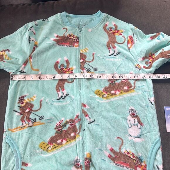 Nick & Nora Adult Teen Unisex Fleece One Piece Sock Monkeys Pajama Size S NWT - Picture 8 of 12